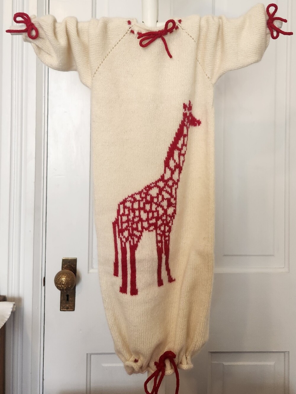 100% American Cashmere Cream and Red Giraffe Baby Sacque One Size